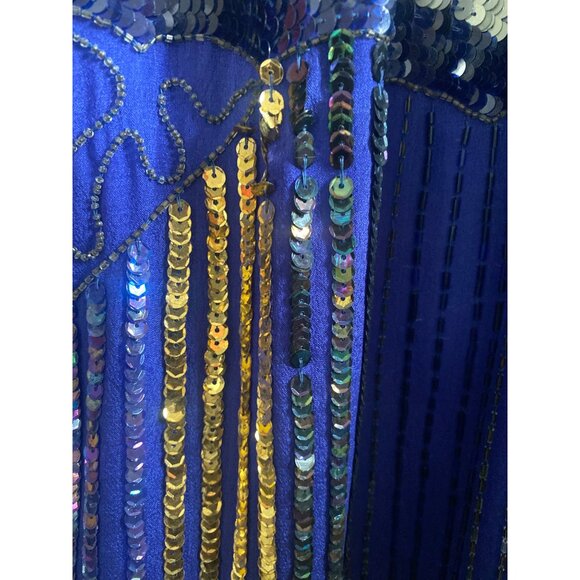 Vintage 1980s Sequin Beaded Duster Kimono Open Front Jacket Frank Usher Style - Picture 13 of 15